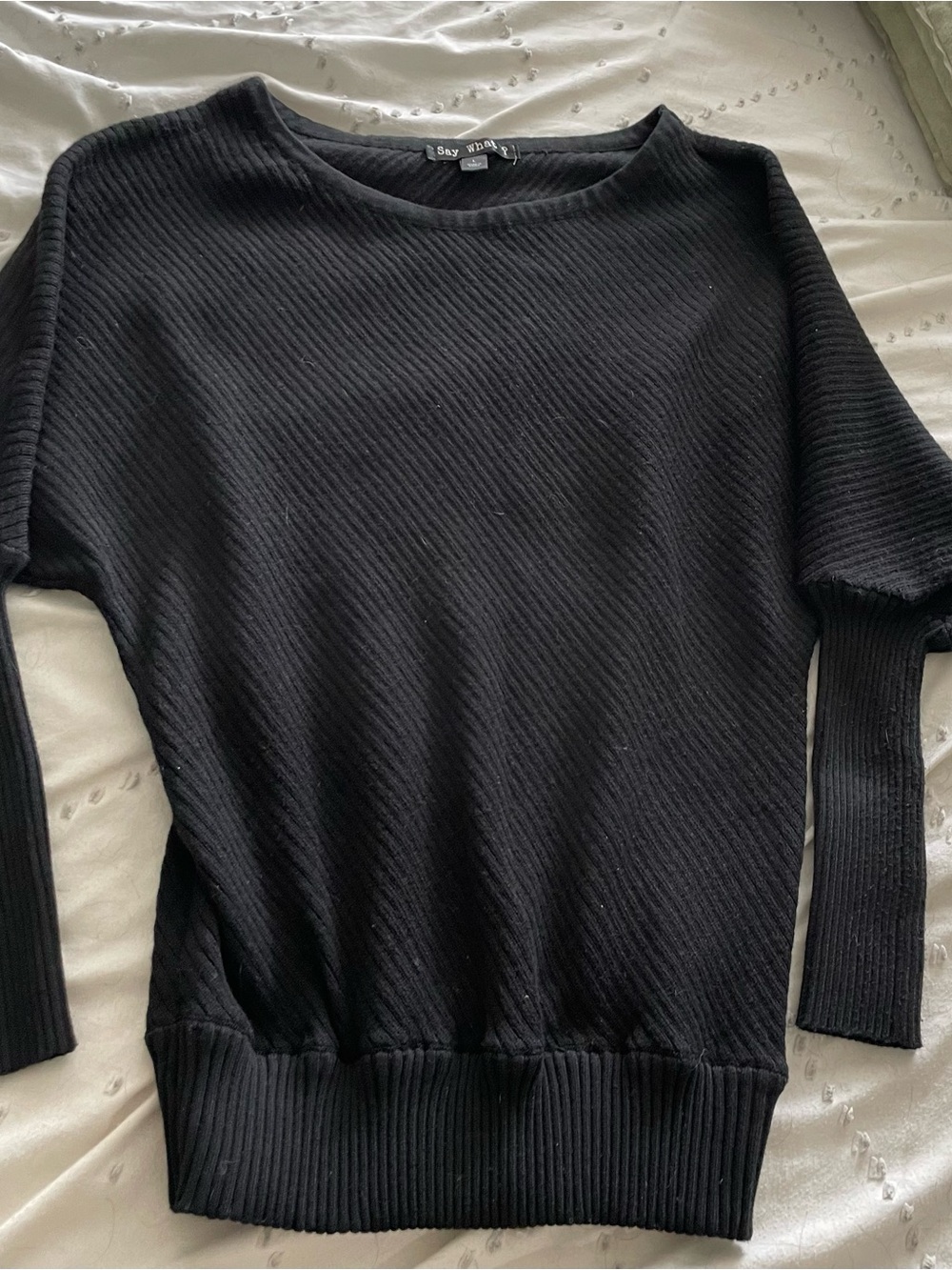 Say What? Black Ribbed Crewneck Sweater